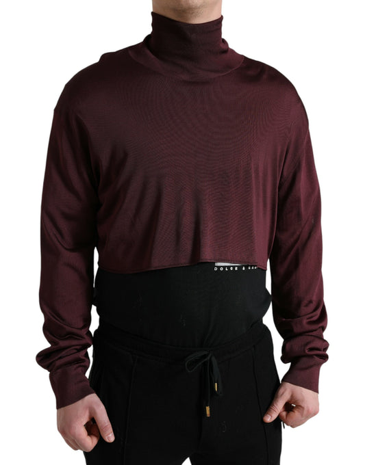 Dolce & Gabbana Maroon Viscose Turtleneck Pullover Men's Sweater