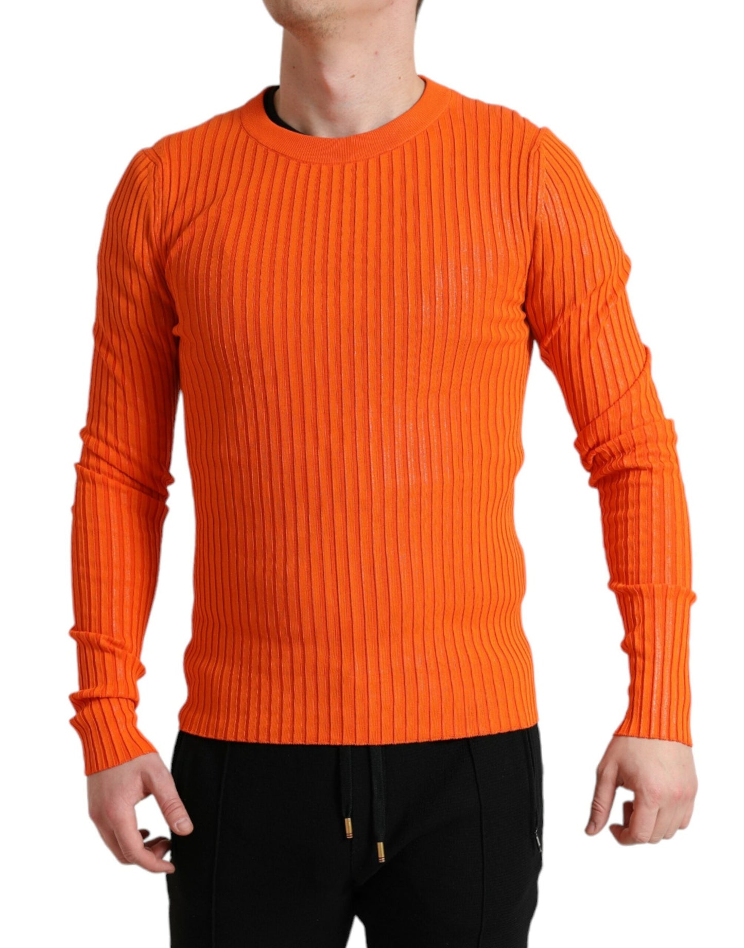 Dolce & Gabbana Orange Knitted Crewneck Men Pullover Men's Sweater