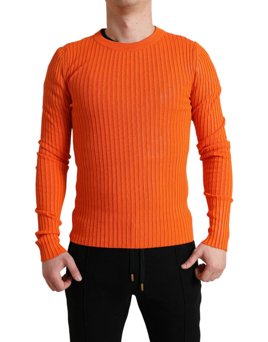 Dolce & Gabbana Orange Knitted Crewneck Men Pullover Men's Sweater