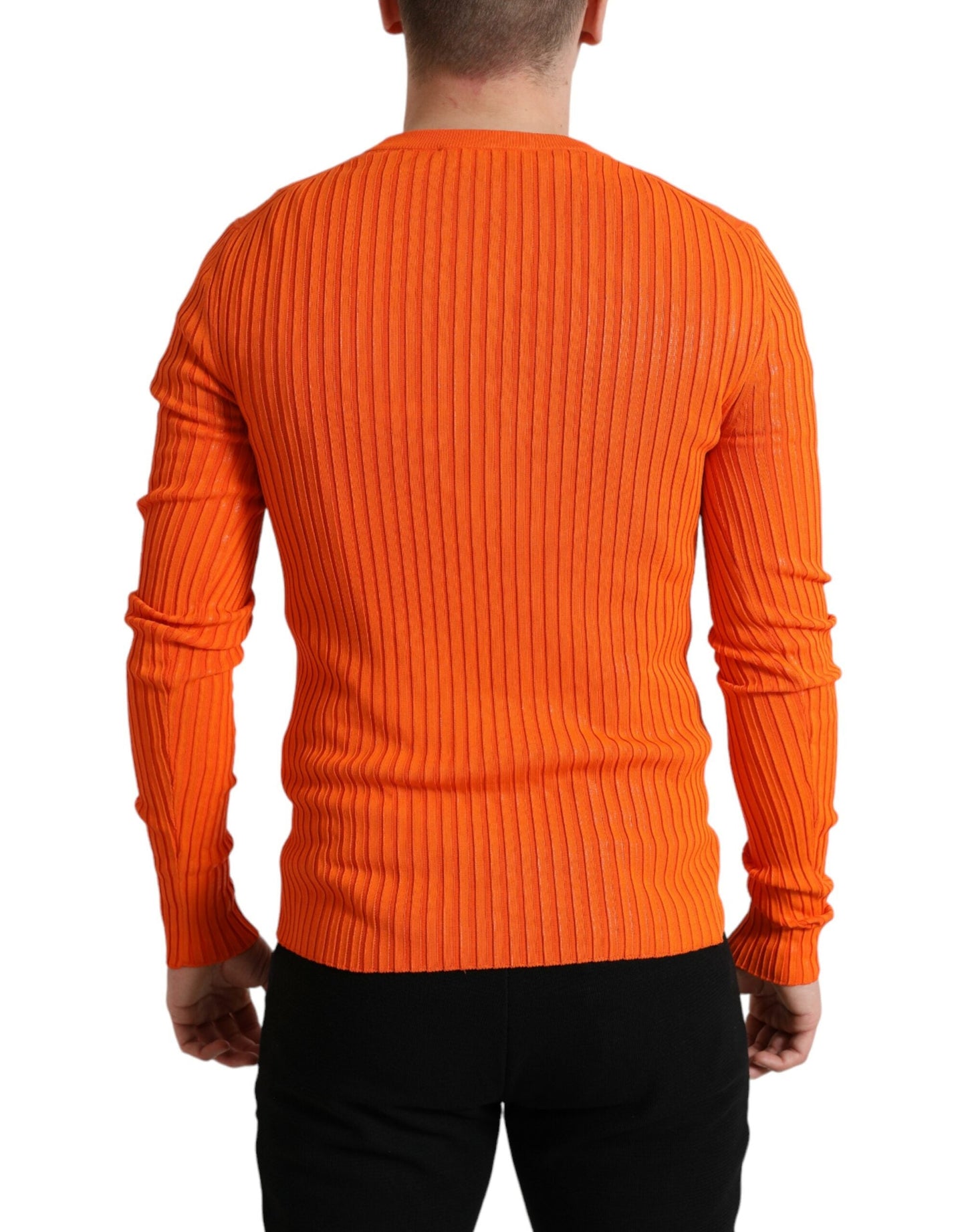 Dolce & Gabbana Orange Knitted Crewneck Men Pullover Men's Sweater