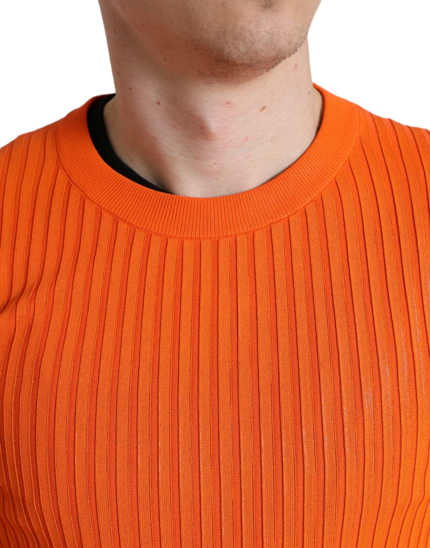 Dolce & Gabbana Orange Knitted Crewneck Men Pullover Men's Sweater