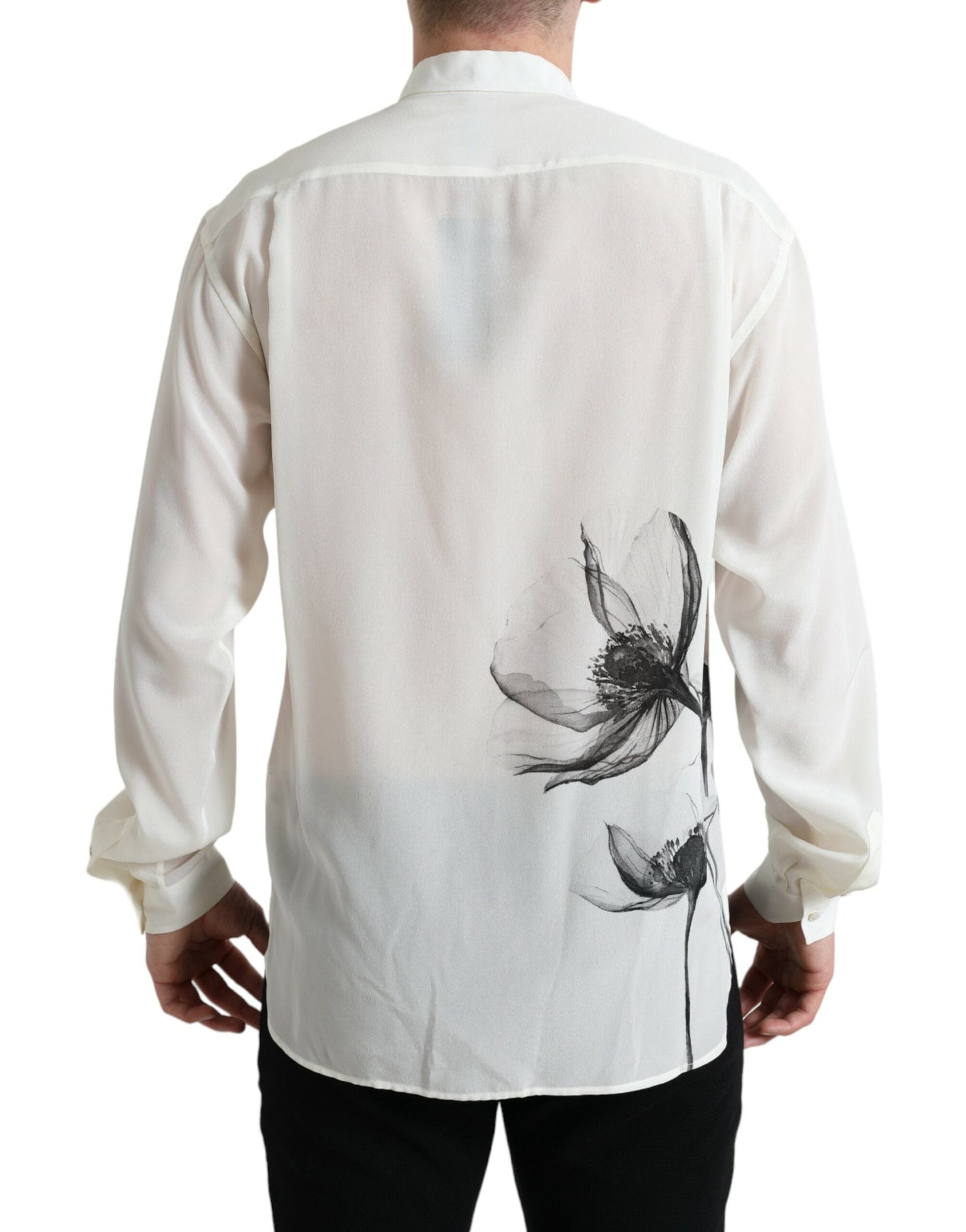 Dolce & Gabbana White Floral Collared Dress Silk Men's Shirt