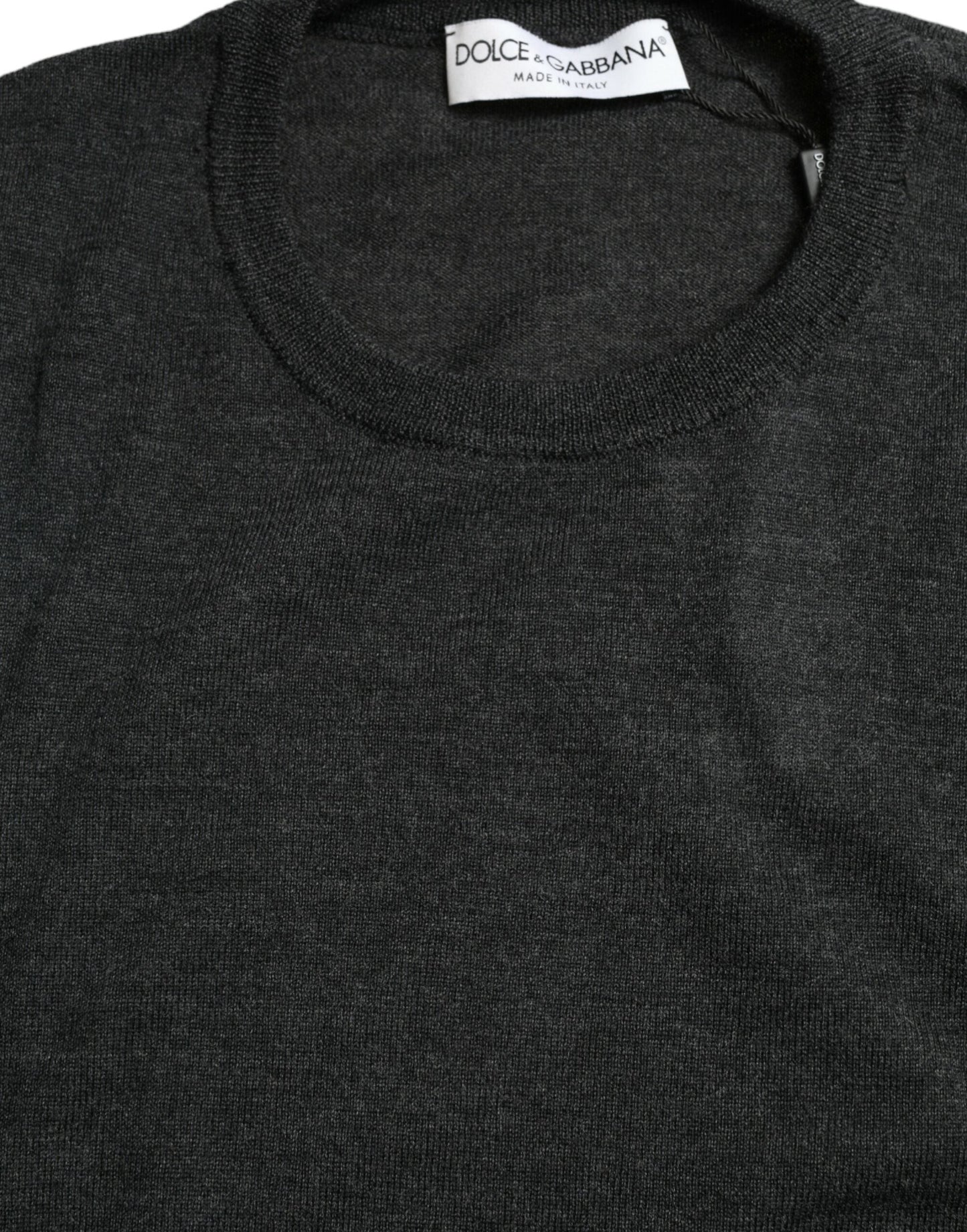 Dolce & Gabbana Gray Wool Round Neck Pullover Men's Sweater