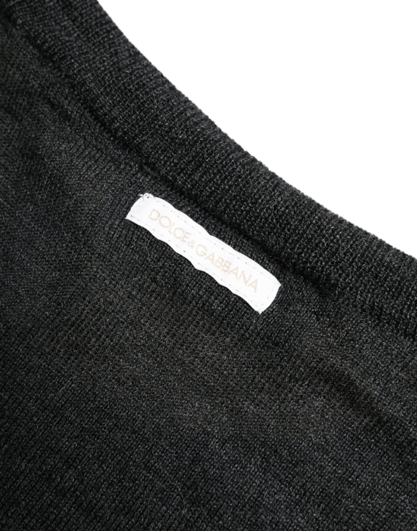 Dolce & Gabbana Gray Wool Round Neck Pullover Men's Sweater