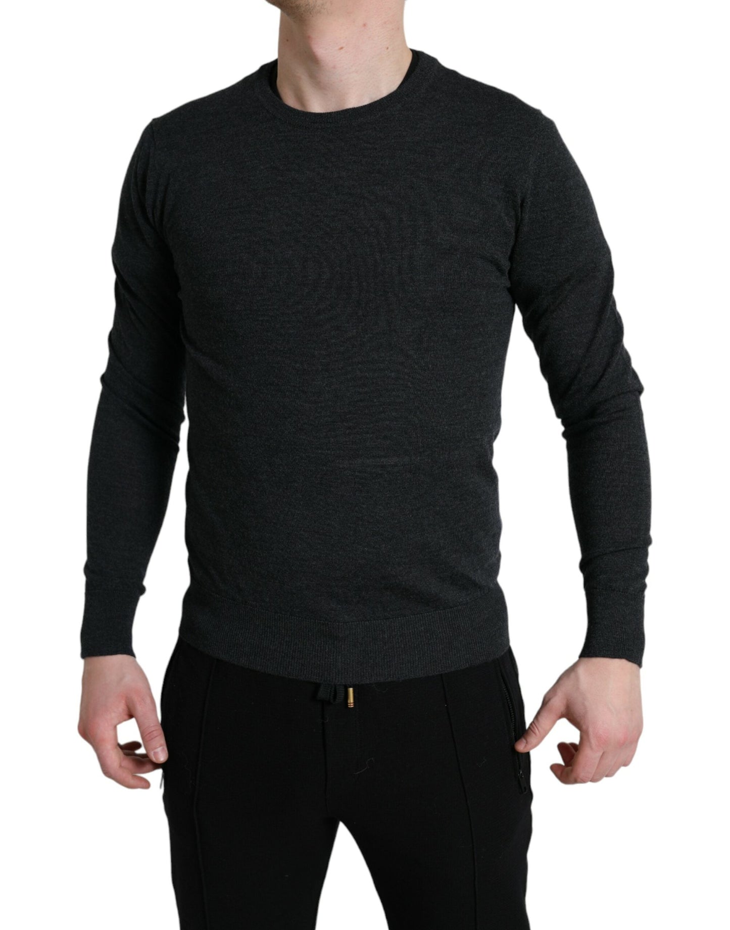 Dolce & Gabbana Gray Wool Round Neck Pullover Men's Sweater