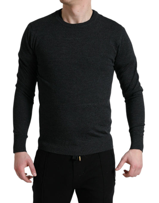 Dolce & Gabbana Gray Wool Round Neck Pullover Men's Sweater