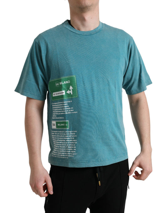Dolce & Gabbana Blue Cotton Milano Street Round Neck Men's T-shirt