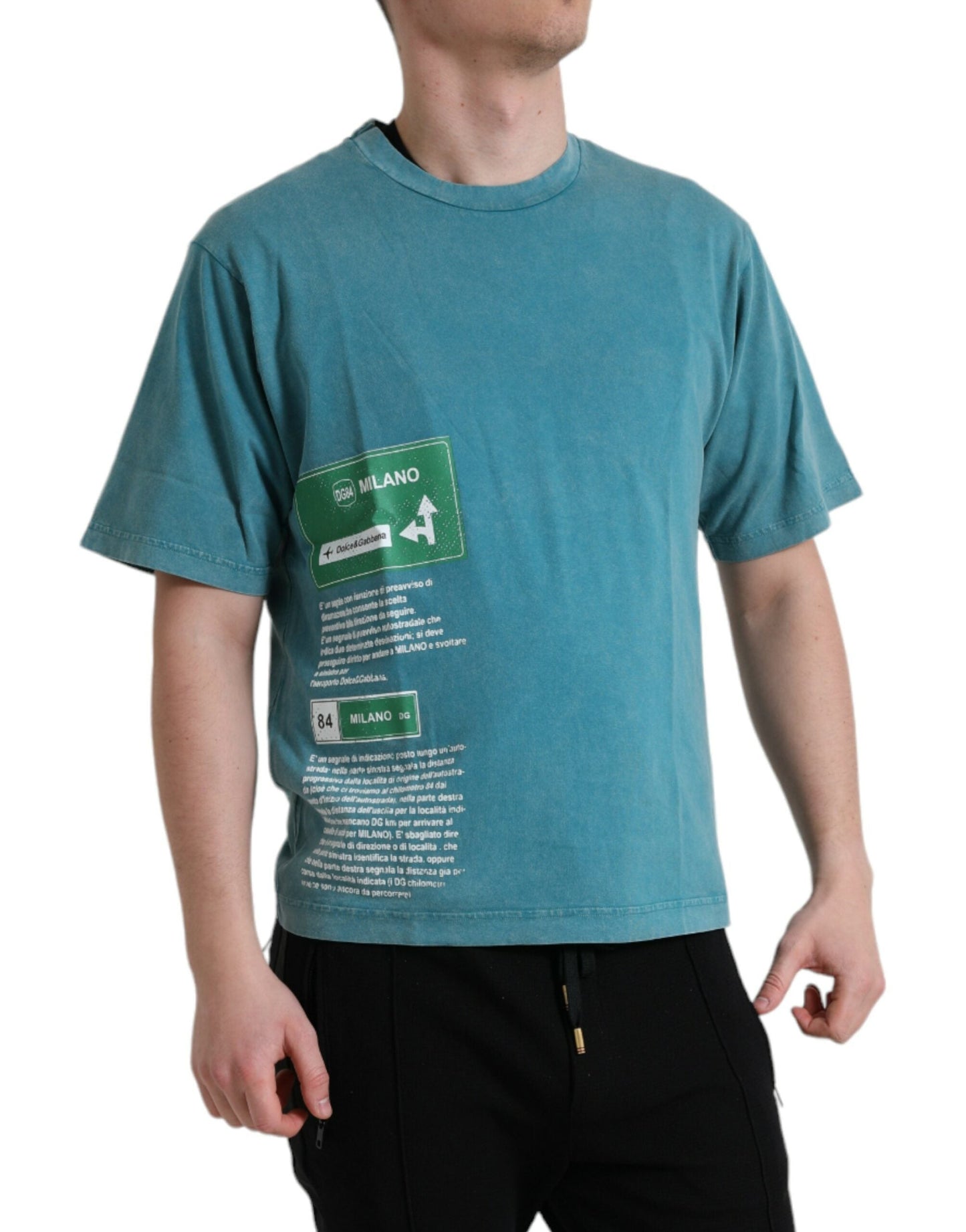 Dolce & Gabbana Blue Cotton Milano Street Round Neck Men's T-shirt