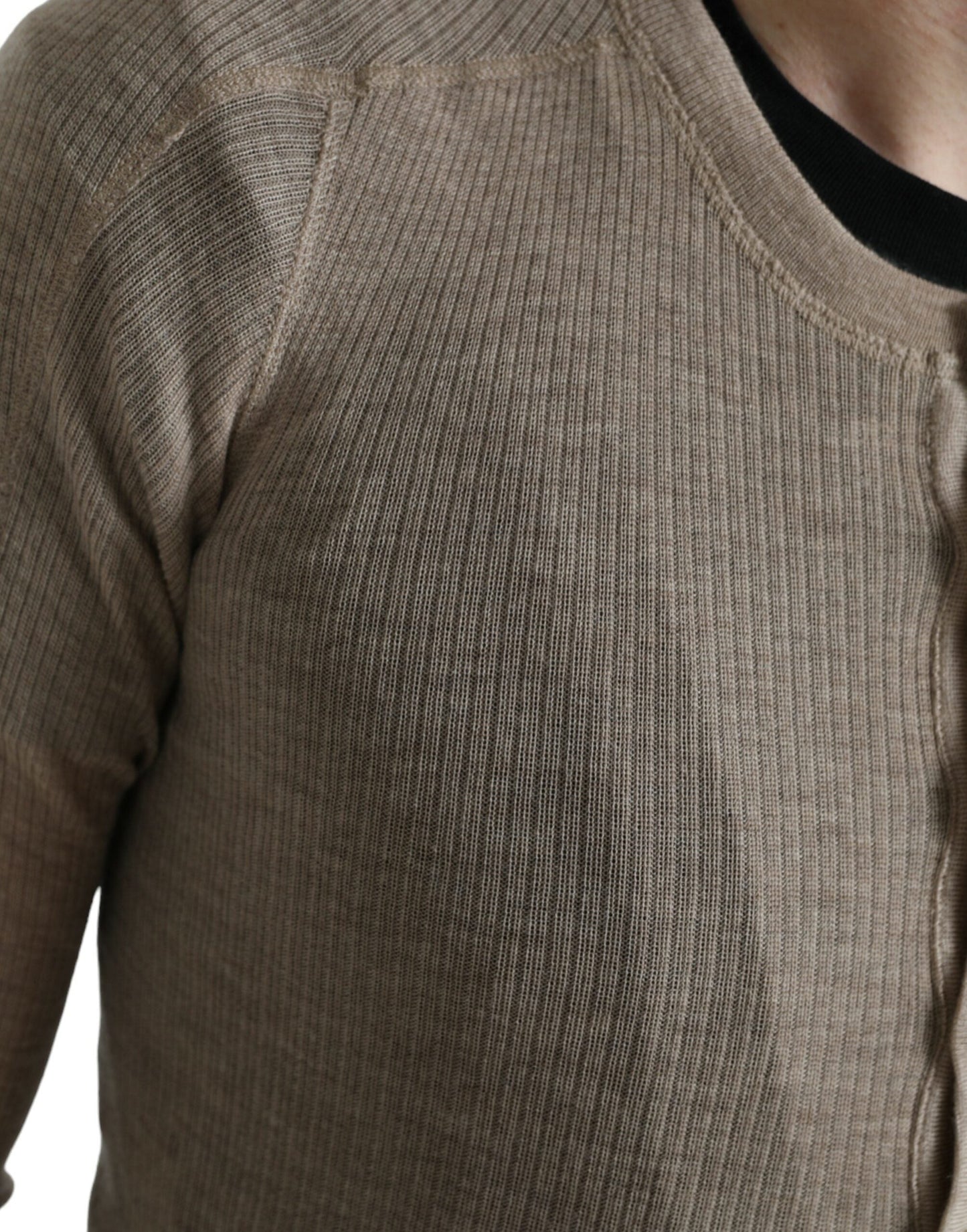 Dolce & Gabbana Henley Pullover Beige Cashmere Men's Sweater