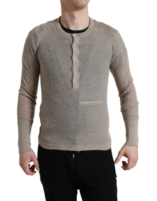 Dolce & Gabbana Henley Pullover Beige Cashmere Men's Sweater