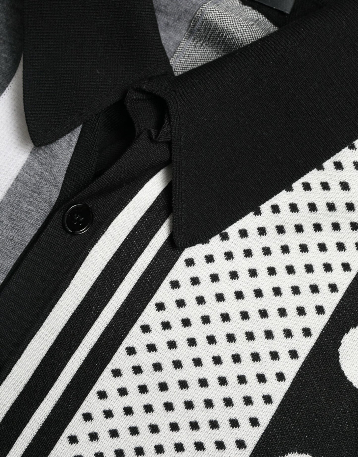 Dolce & Gabbana Black White Jumper Cardigan Polo Men's Sweater