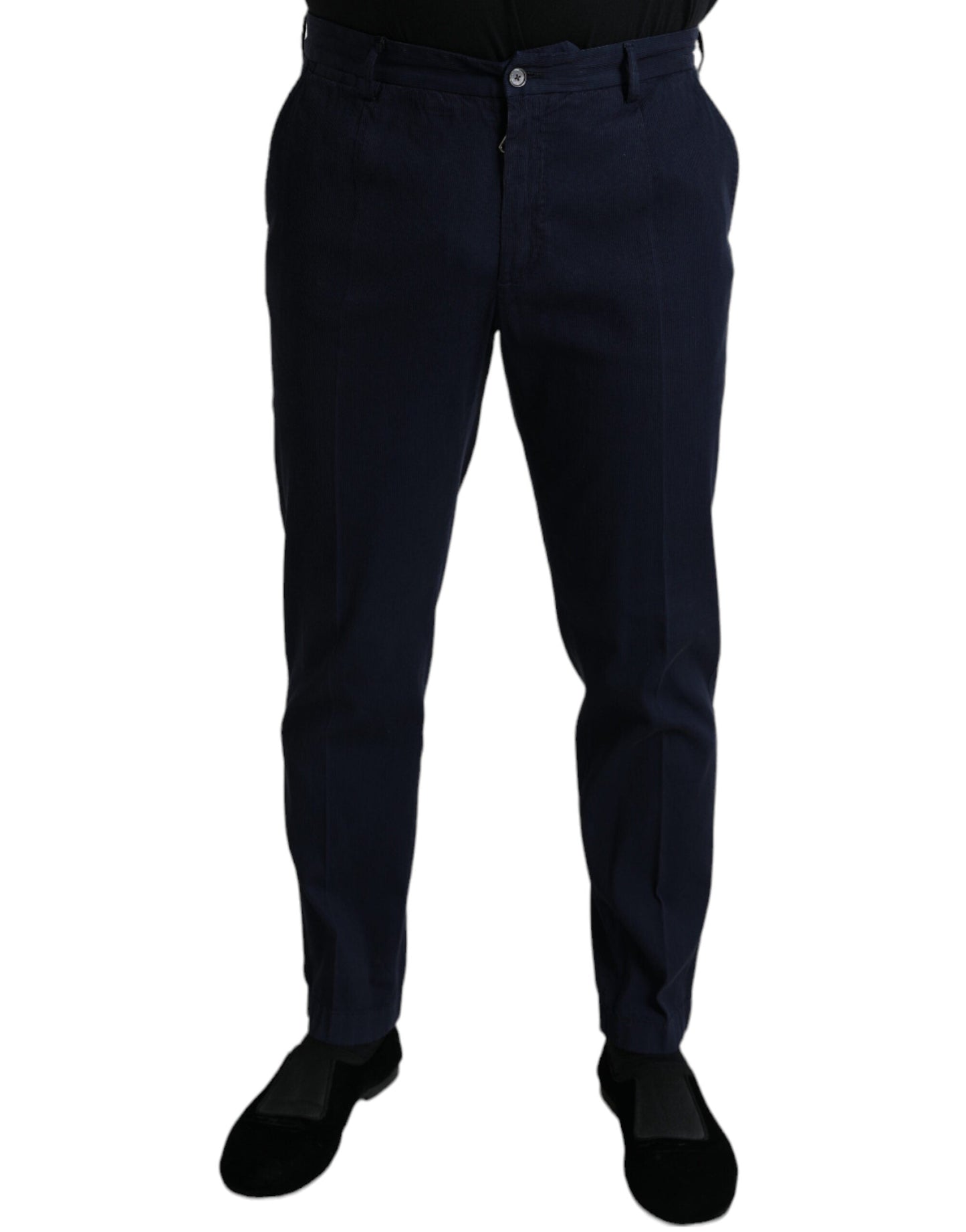 Dolce & Gabbana Dark Blue Cotton Stretch Slim Fit Dress Men's Pants