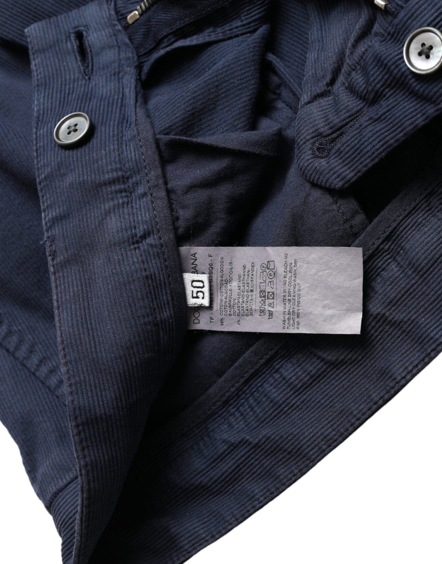 Dolce & Gabbana Dark Blue Cotton Stretch Slim Fit Dress Men's Pants