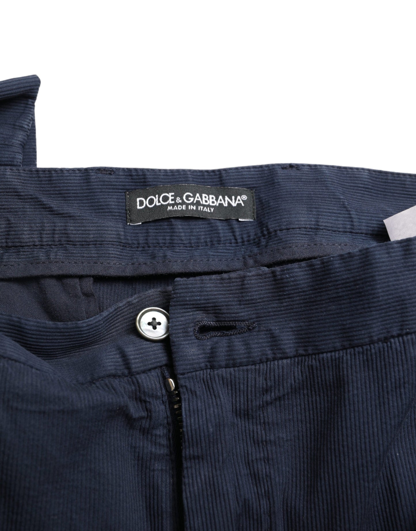 Dolce & Gabbana Dark Blue Cotton Stretch Slim Fit Dress Men's Pants