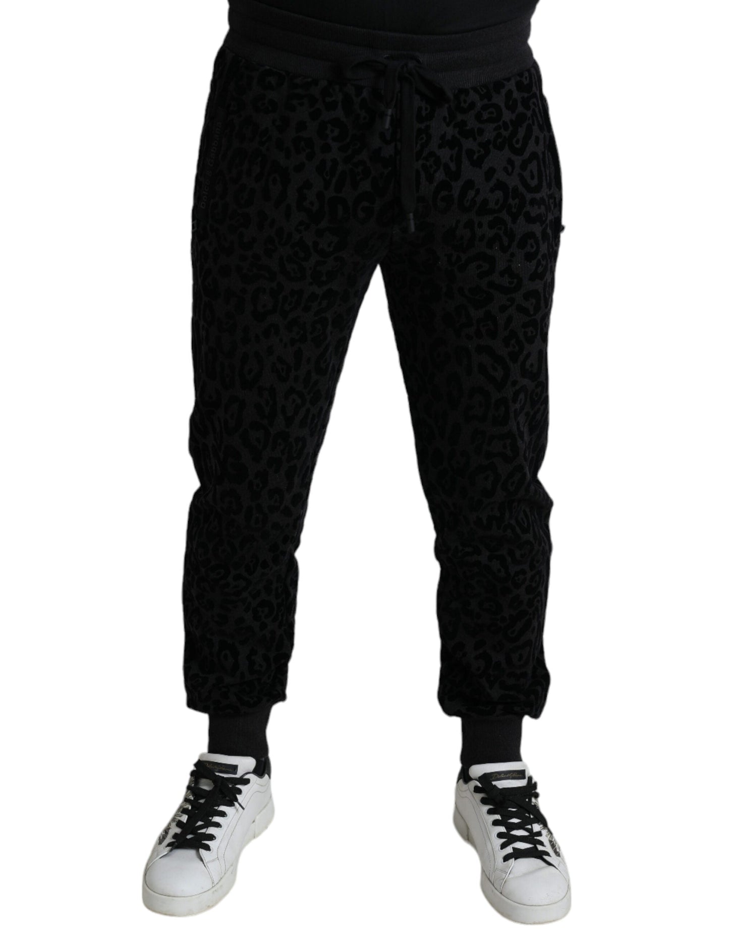Dolce & Gabbana Black Leopard Cotton Slim Fit Jogger Men's Pants