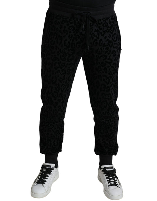 Dolce & Gabbana Black Leopard Cotton Slim Fit Jogger Men's Pants