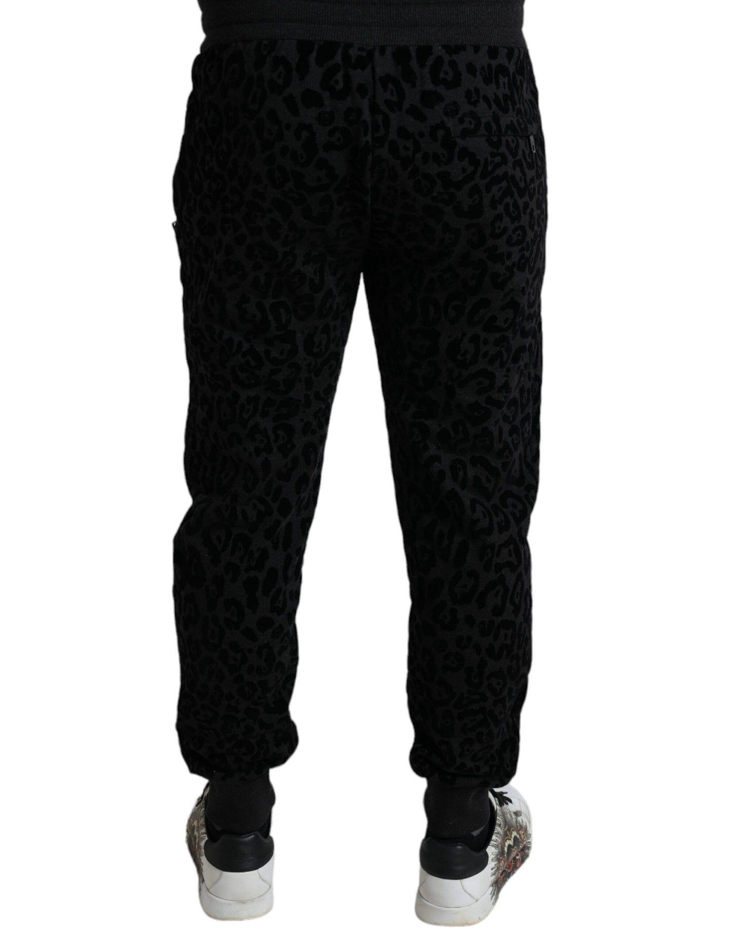 Dolce & Gabbana Black Leopard Cotton Slim Fit Jogger Men's Pants