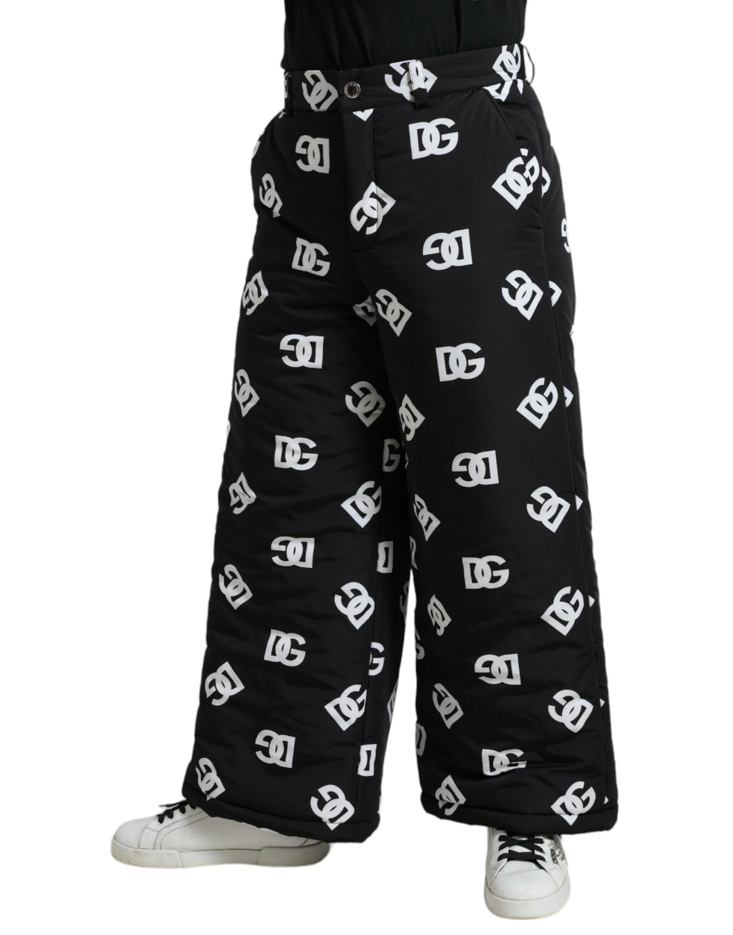 Dolce & Gabbana Black Logo DG Print Wide Leg Men's Pants