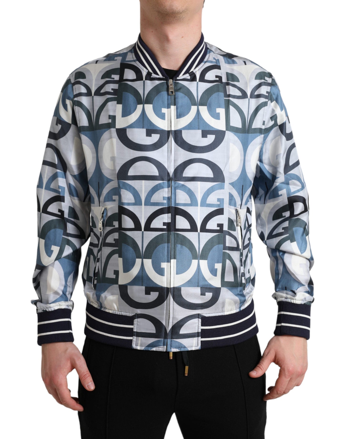 Dolce & Gabbana Multicolor Logo Print Bomber Blouson Men's Jacket