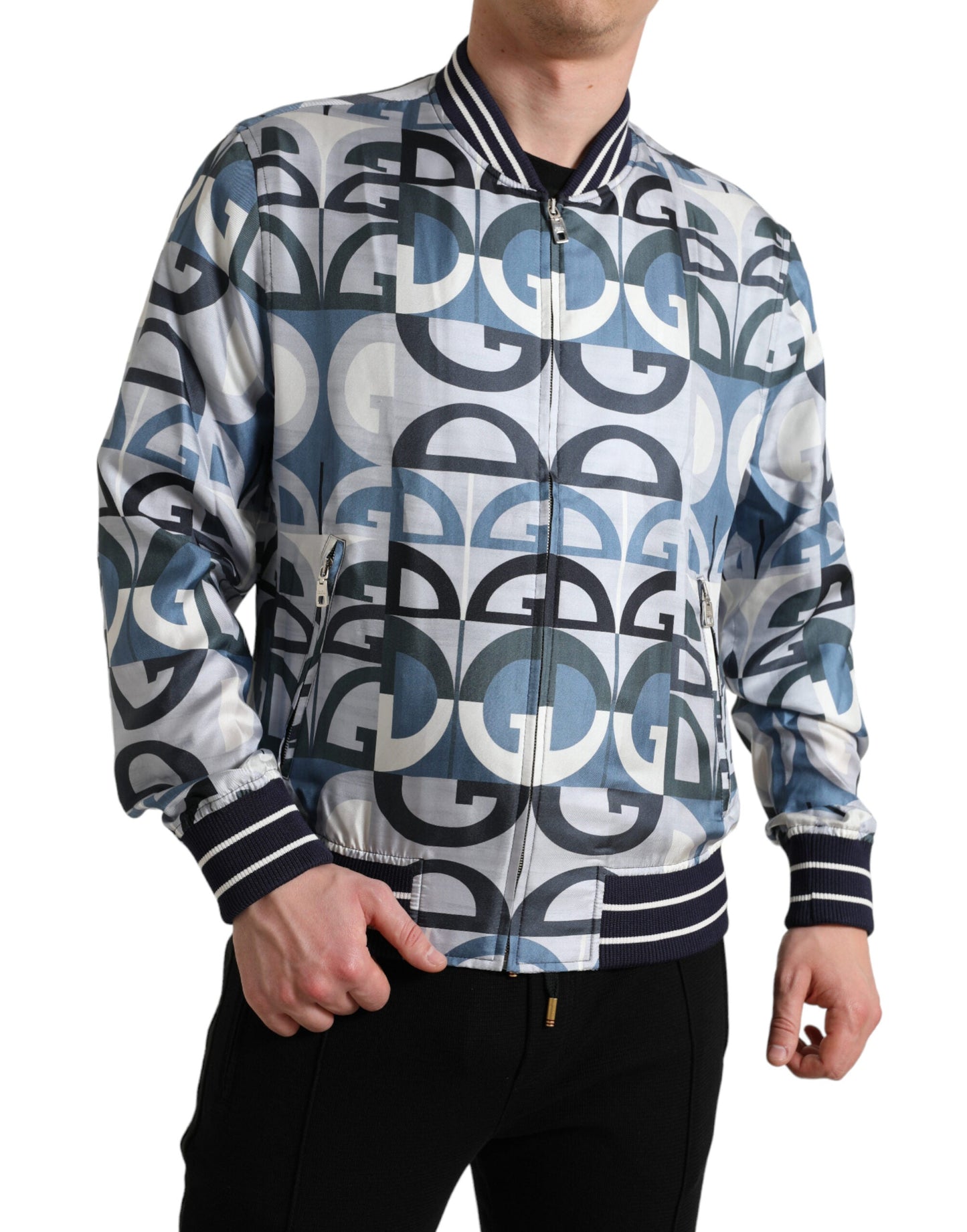 Dolce & Gabbana Multicolor Logo Print Bomber Blouson Men's Jacket