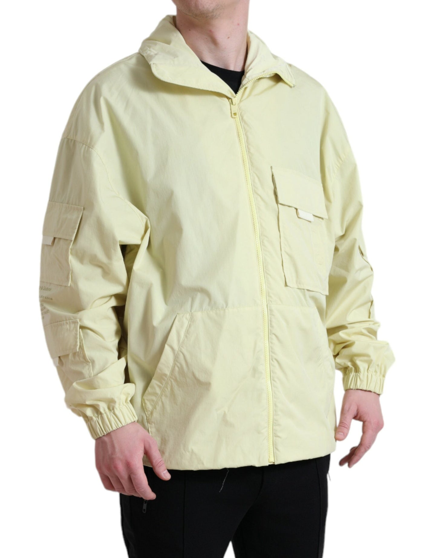 Dolce & Gabbana Yellow Nylon Collared Full Zip Parka Men's Jacket