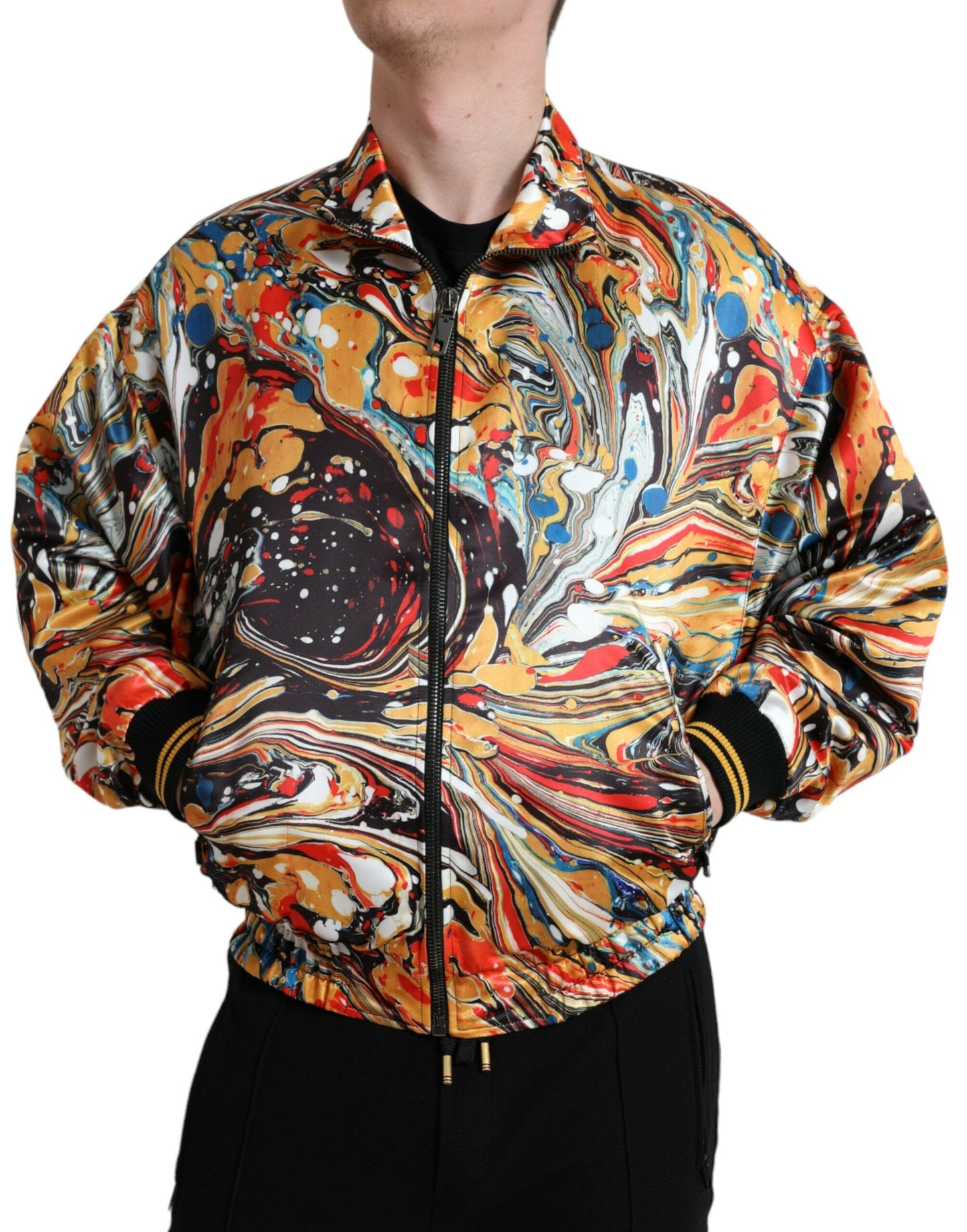 Dolce & Gabbana Multicolor Abstract Polyester Bomber Men's Jacket