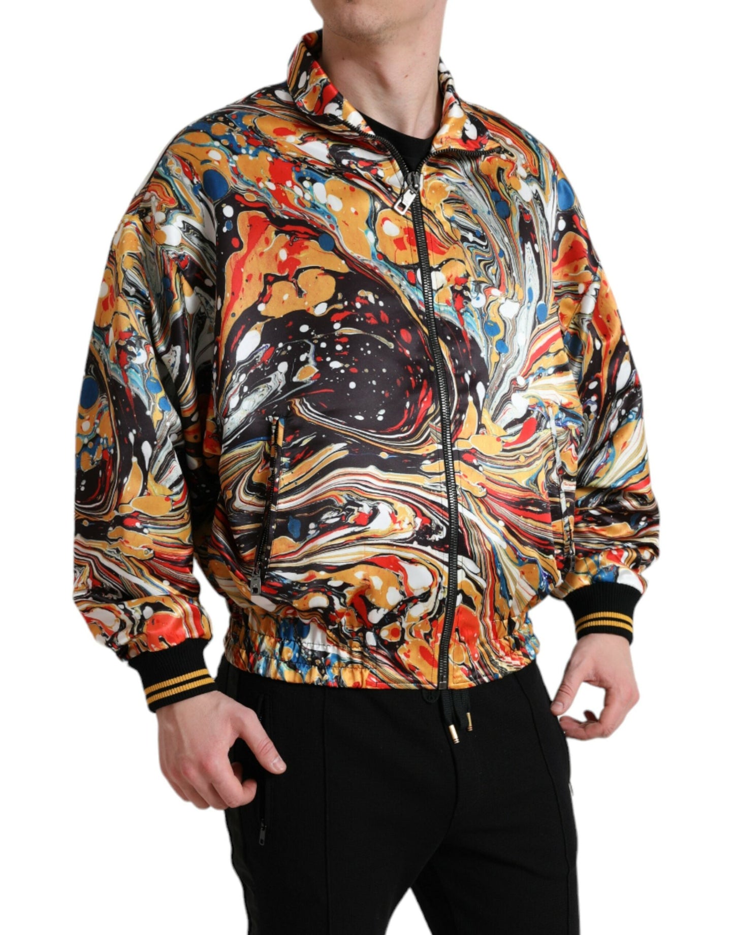 Dolce & Gabbana Multicolor Abstract Polyester Bomber Men's Jacket