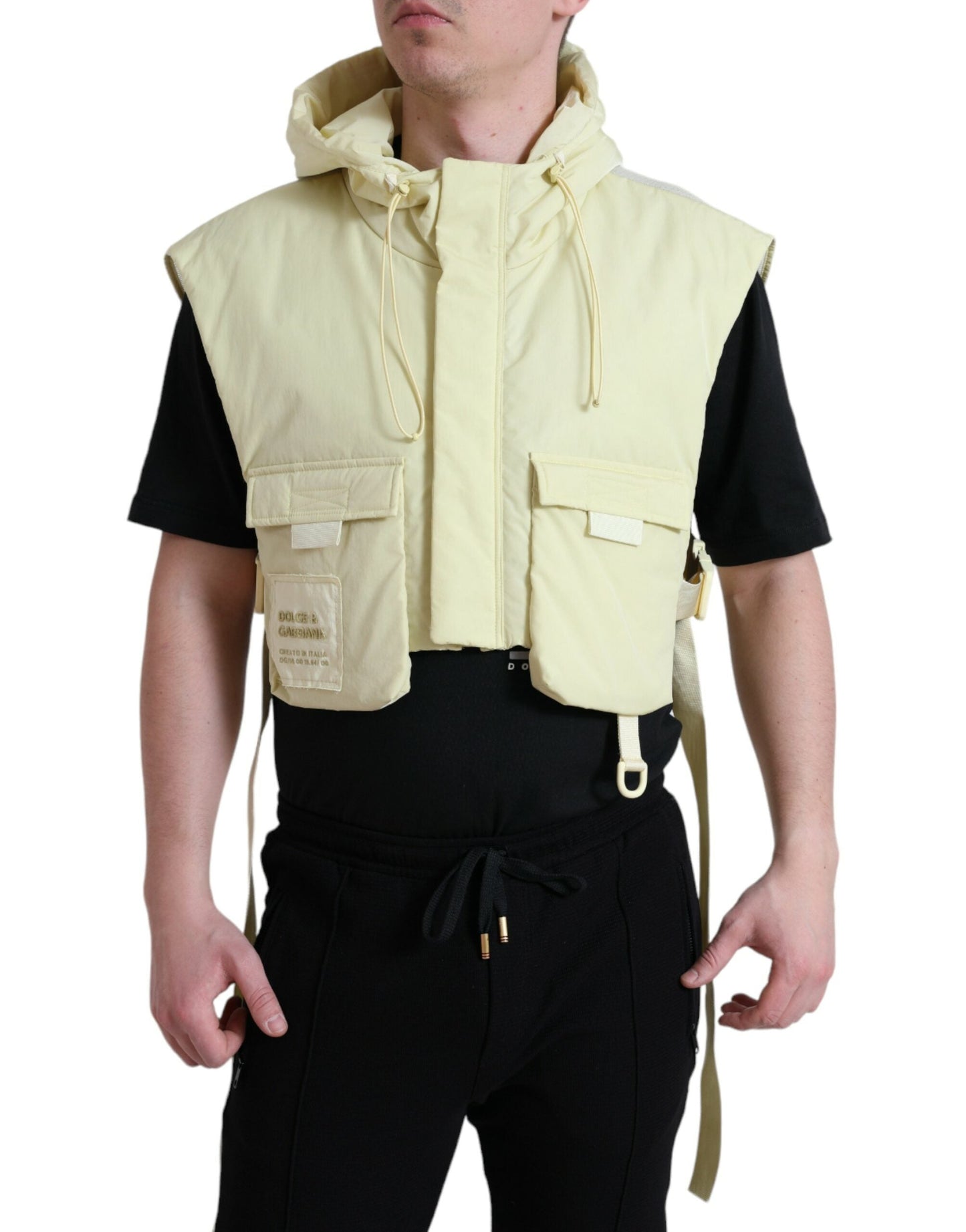 Dolce & Gabbana Yellow Nylon Hooded Sportswear Vest Men's Jacket