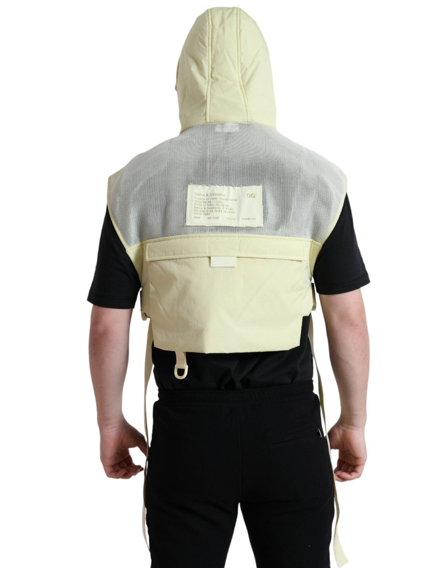 Dolce & Gabbana Yellow Nylon Hooded Sportswear Vest Men's Jacket