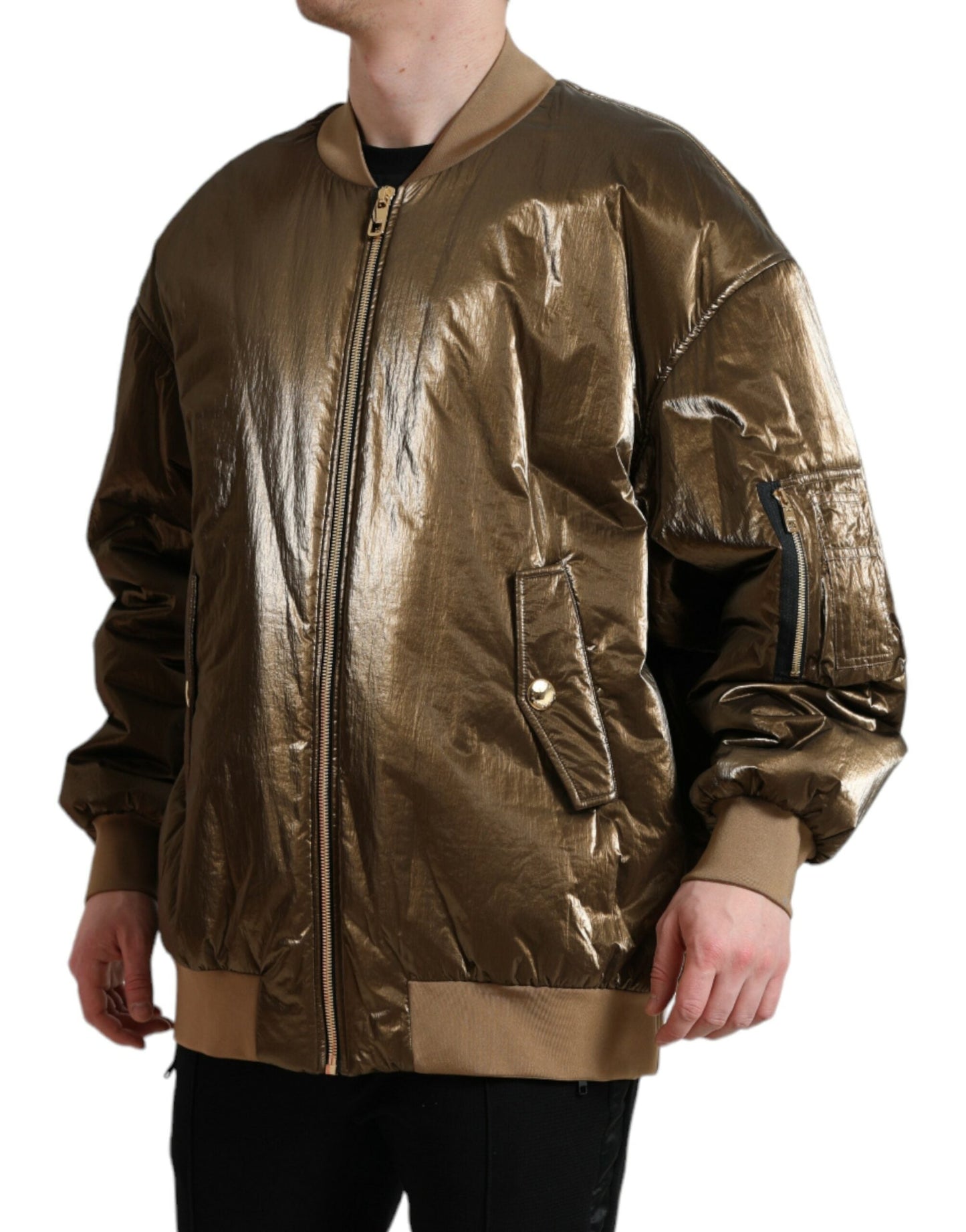 Dolce & Gabbana Bronze Nylon Full Zip Men Bomber Men's Jacket