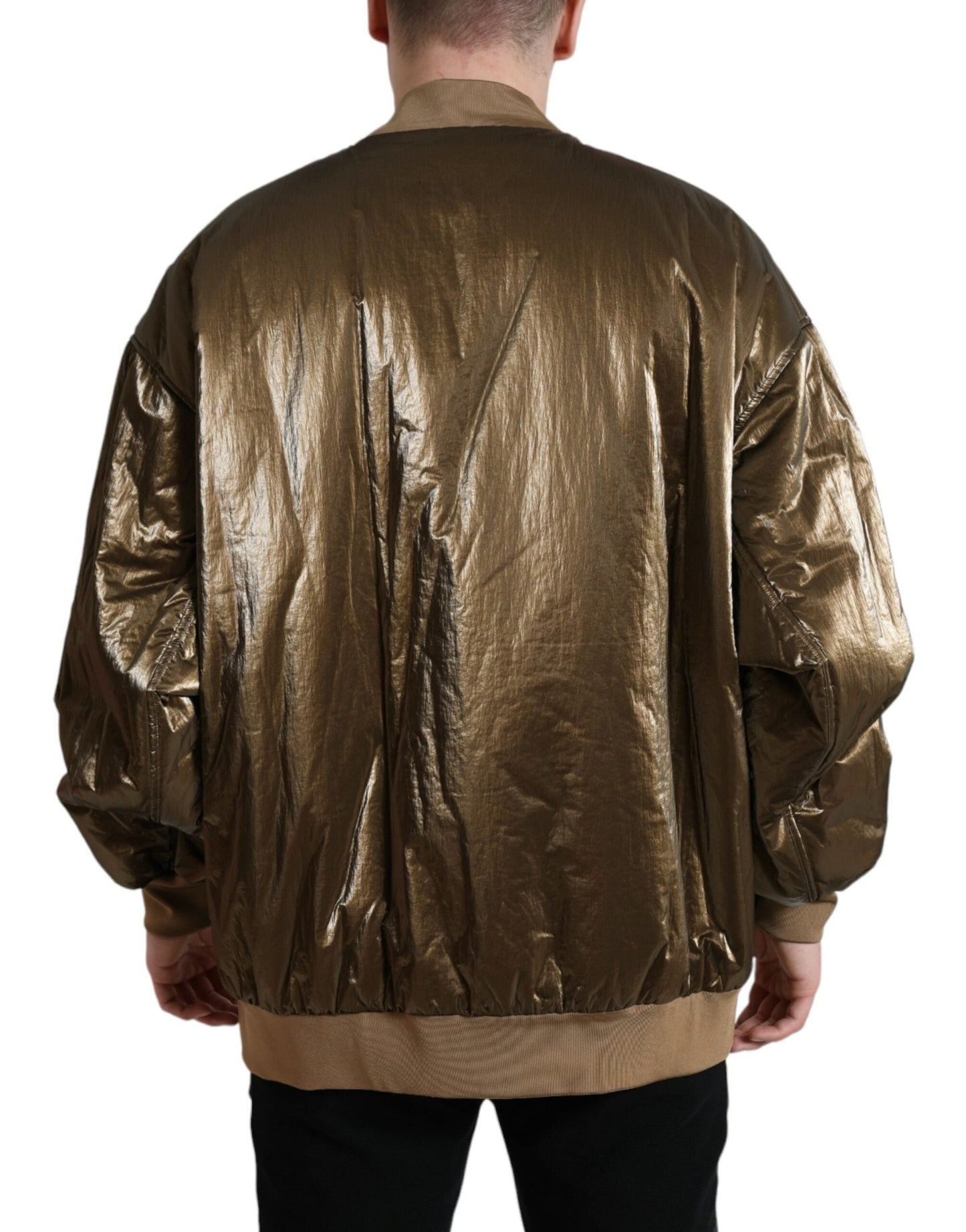 Dolce & Gabbana Bronze Nylon Full Zip Men Bomber Men's Jacket