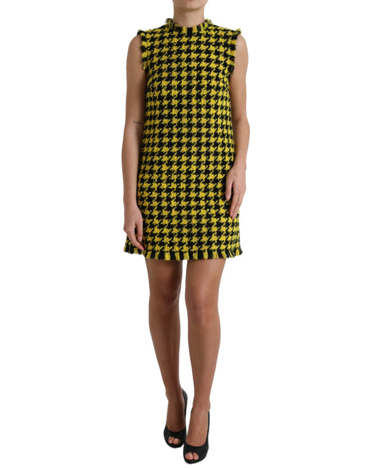 Dolce & Gabbana Yellow Houndstooth Sleeveless Aline Mini Women's Dress