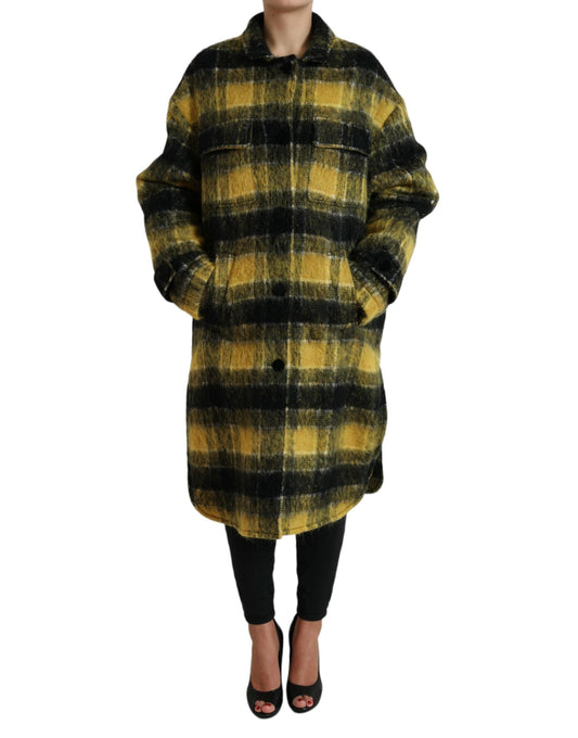 Dolce & Gabbana Yellow Plaid Long Sleeve Casual Coat Women's Jacket