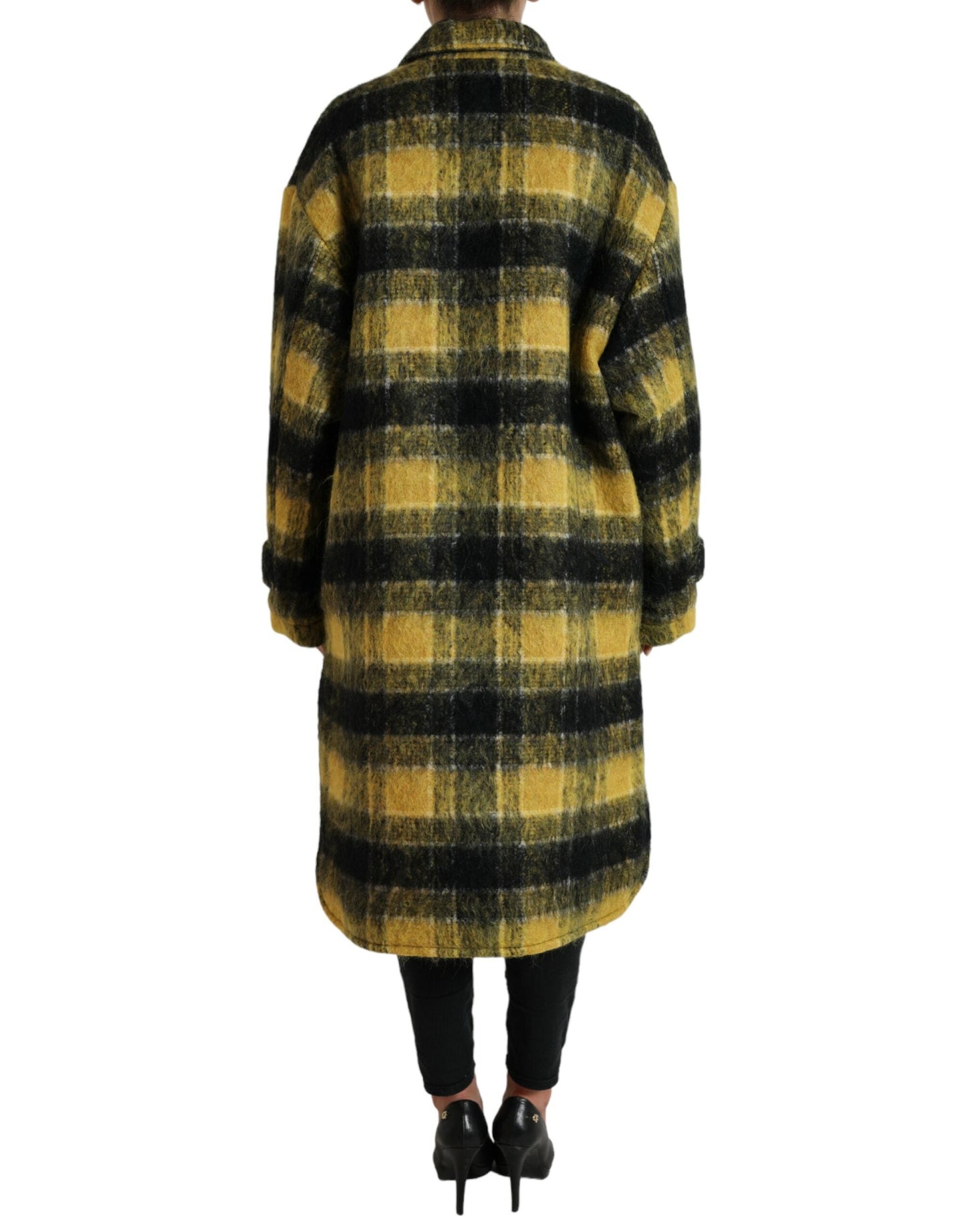 Dolce & Gabbana Yellow Plaid Long Sleeve Casual Coat Women's Jacket