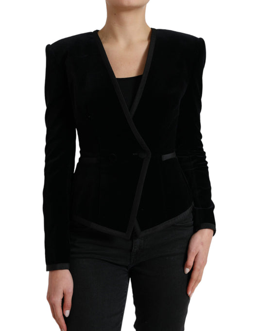 Dolce & Gabbana Black Velvet Cotton Double Breasted Women's Jacket