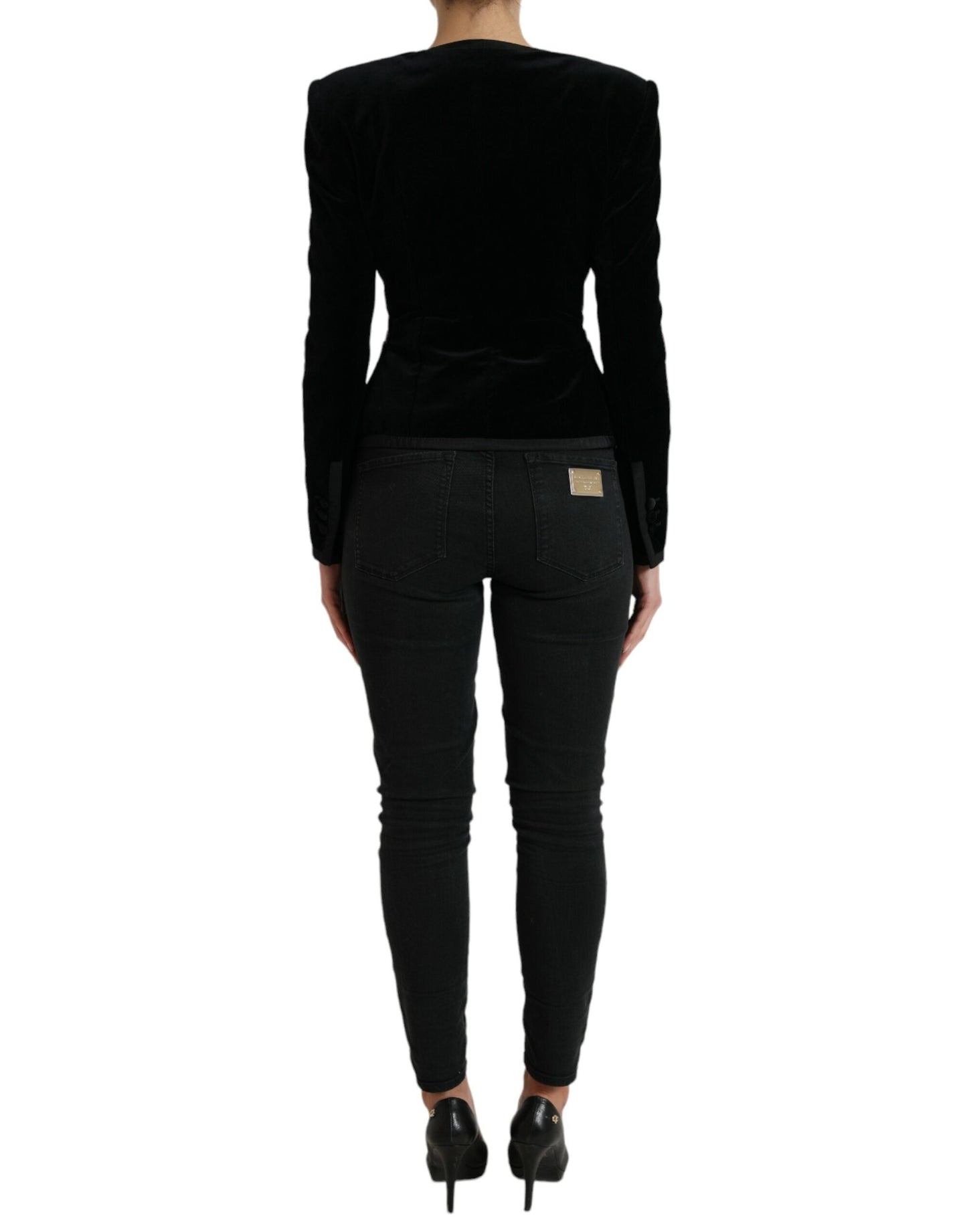 Dolce & Gabbana Black Velvet Cotton Double Breasted Women's Jacket