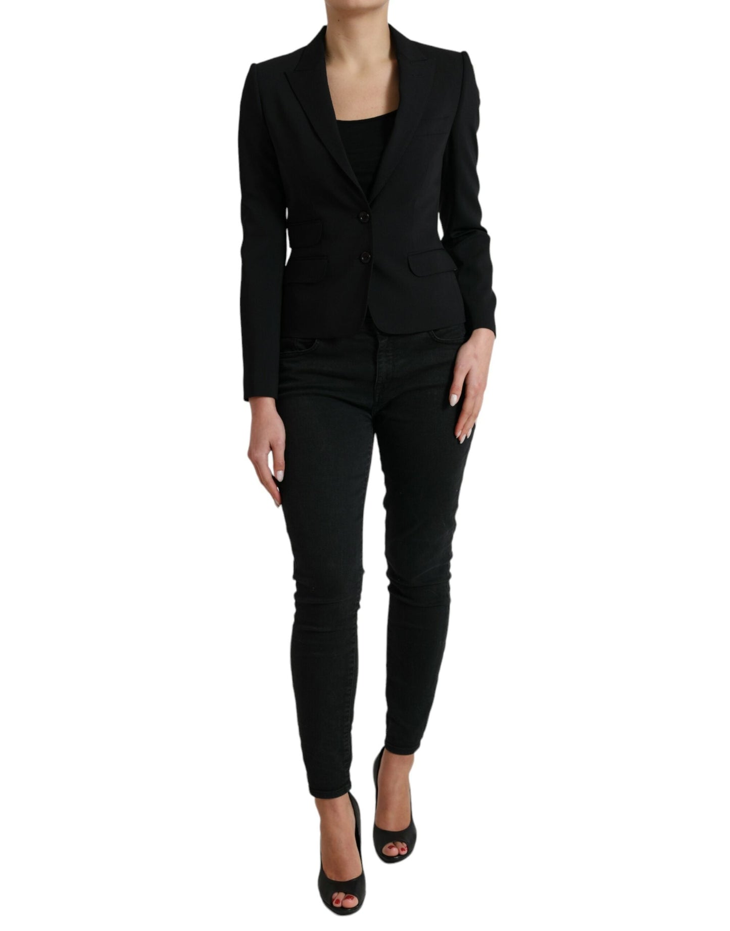 Dolce & Gabbana Black Wool Single Breasted Blazer Coat Women's Jacket