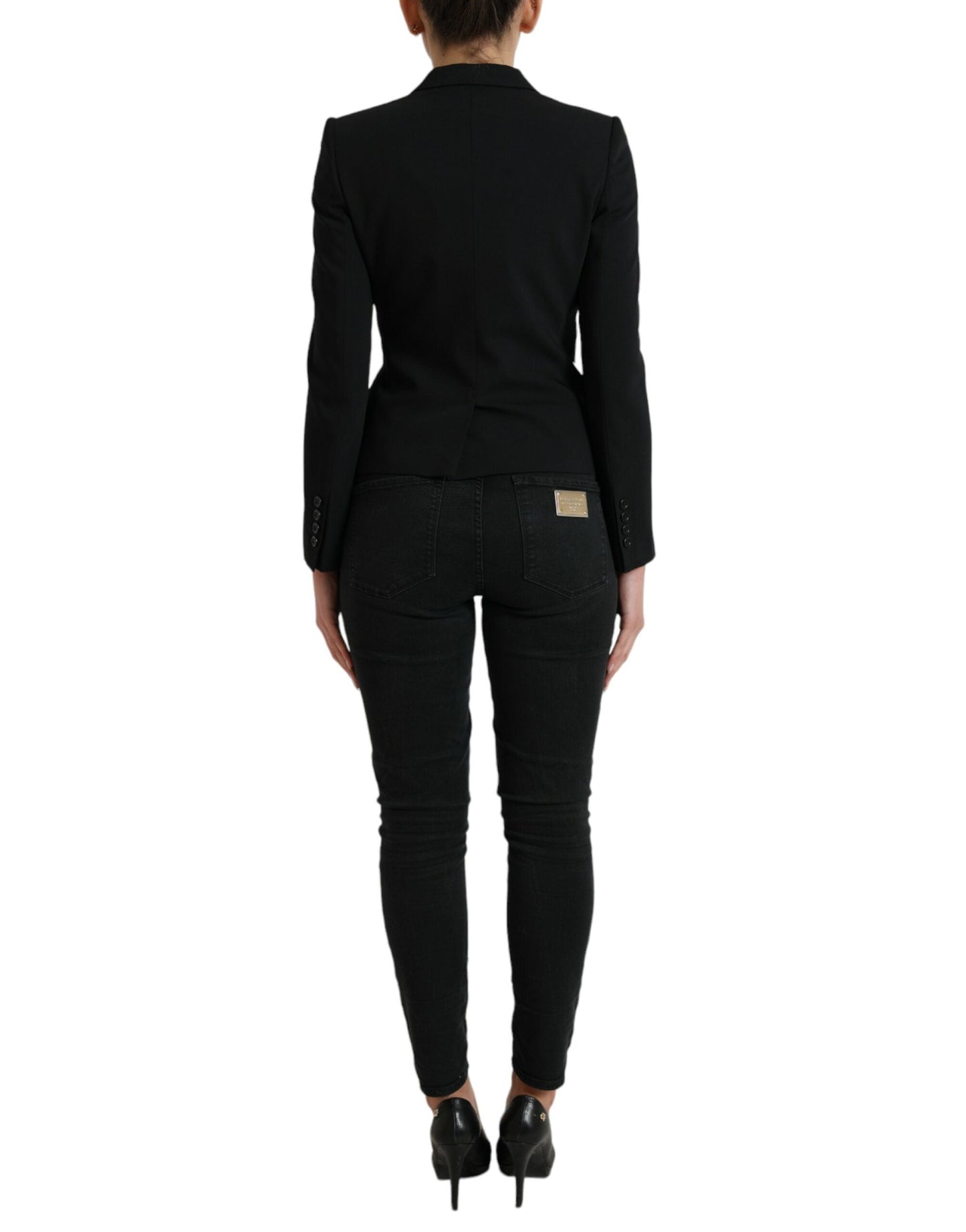 Dolce & Gabbana Black Wool Single Breasted Blazer Coat Women's Jacket