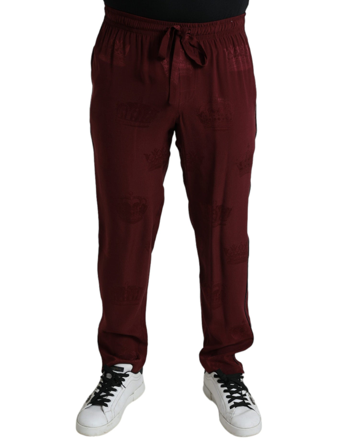 Dolce & Gabbana Maroon Crown Pattern Silk Pajama Men's Pants