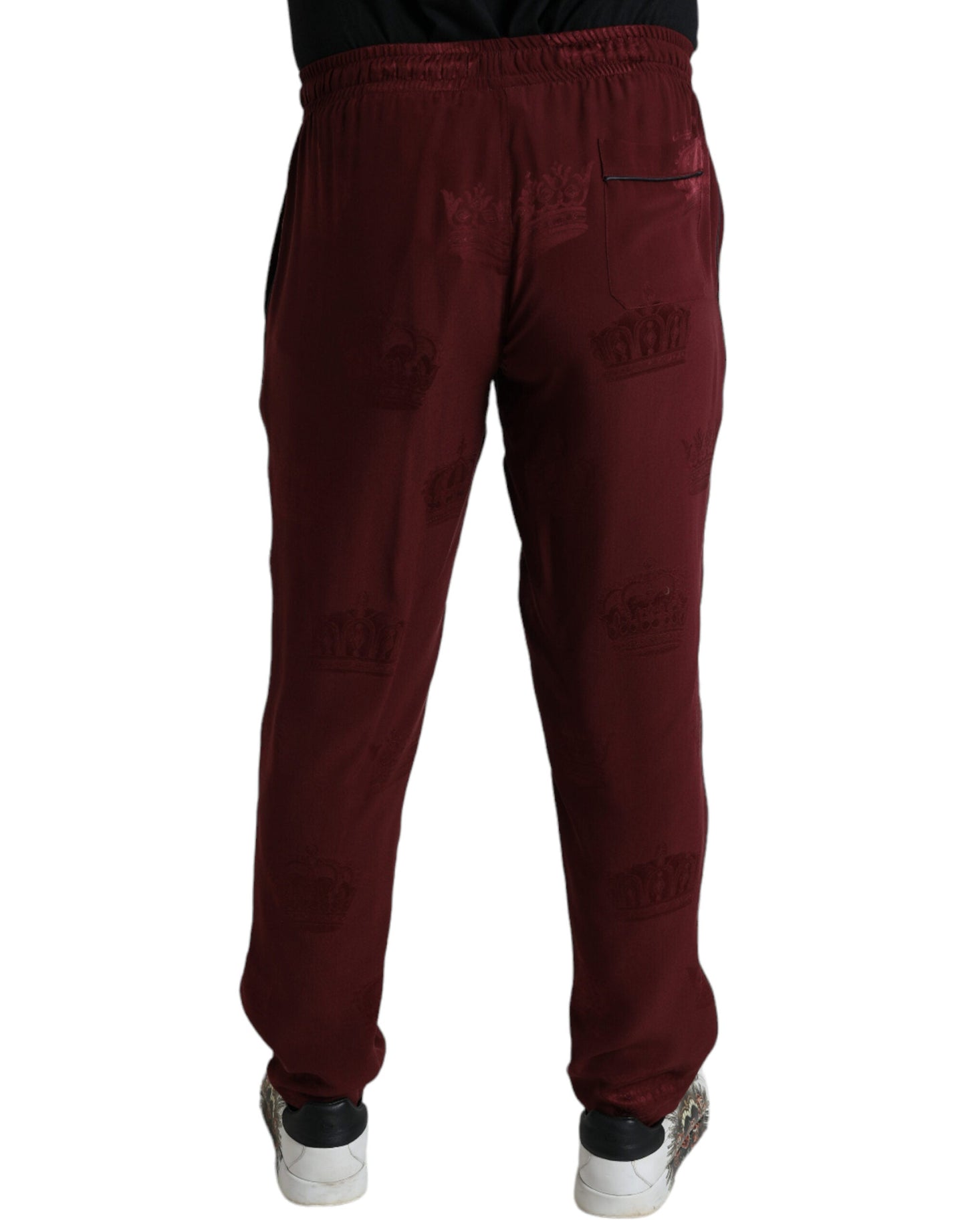 Dolce & Gabbana Maroon Crown Pattern Silk Pajama Men's Pants
