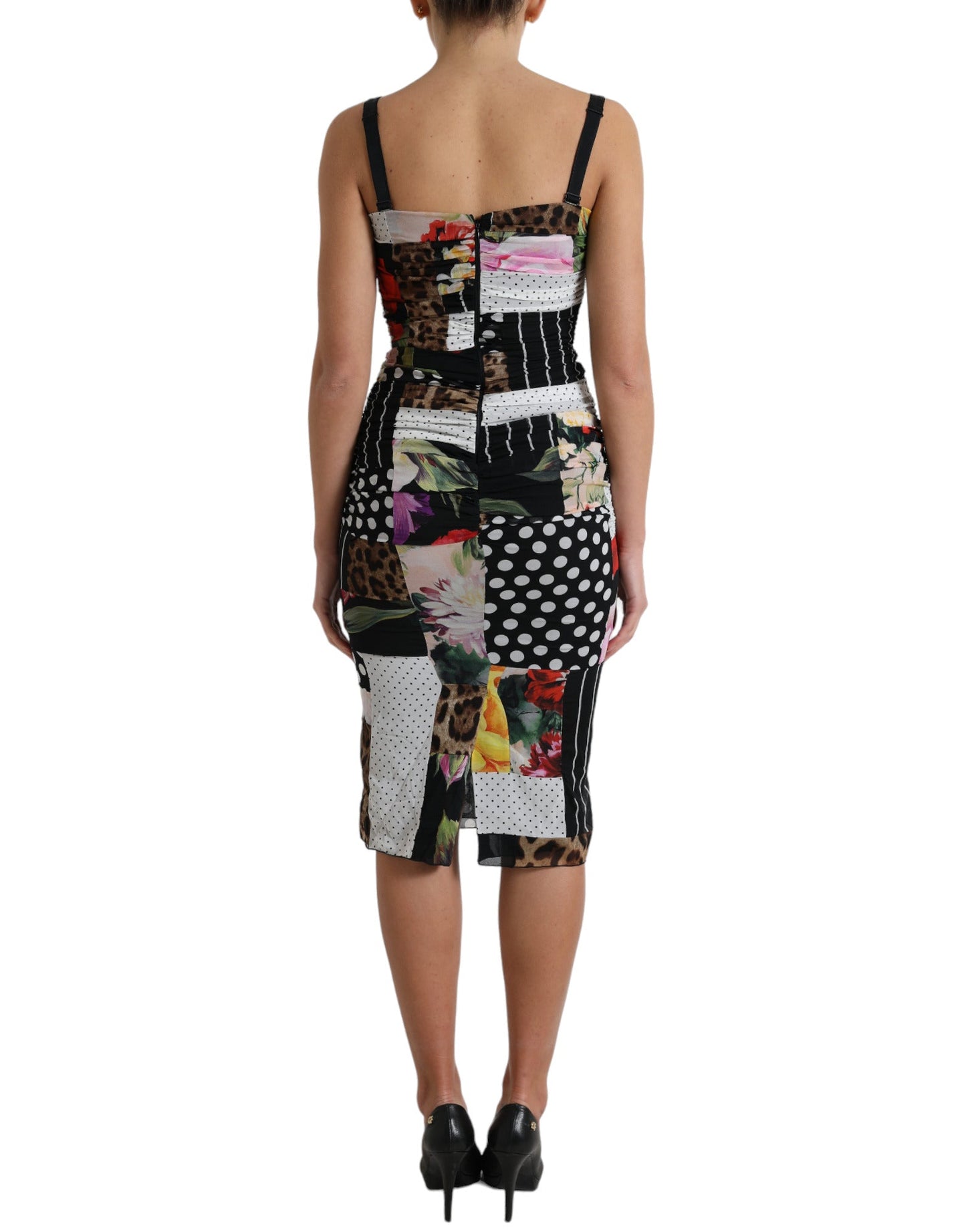 Dolce & Gabbana Multicolor Patchwork Midi Floral Leopard Bodycon Women's Dress
