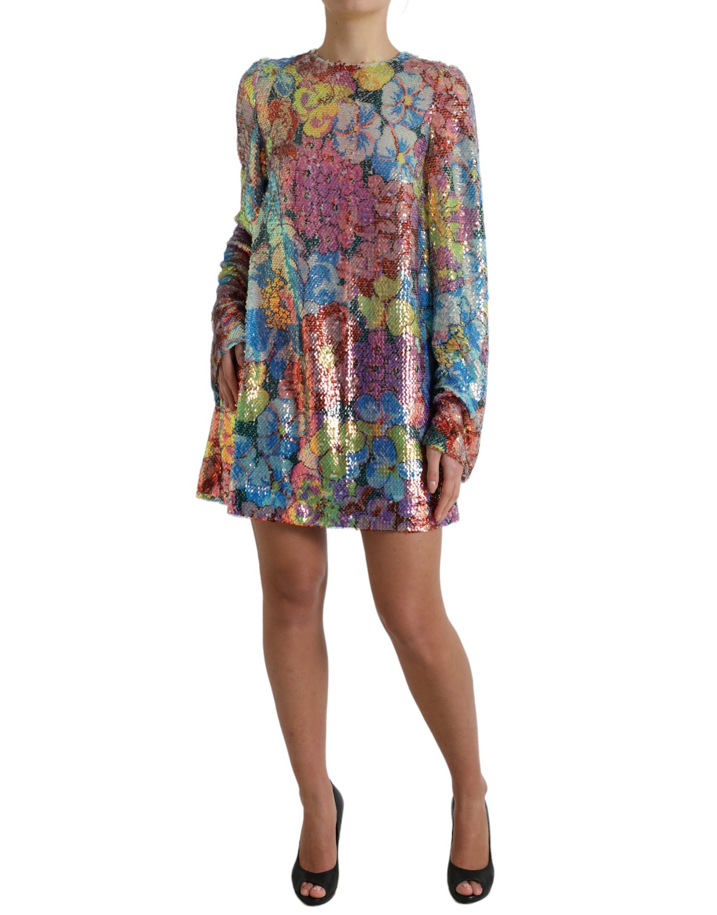 Dolce & Gabbana Multicolor Floral Sequined Shift Mini Women's Dress