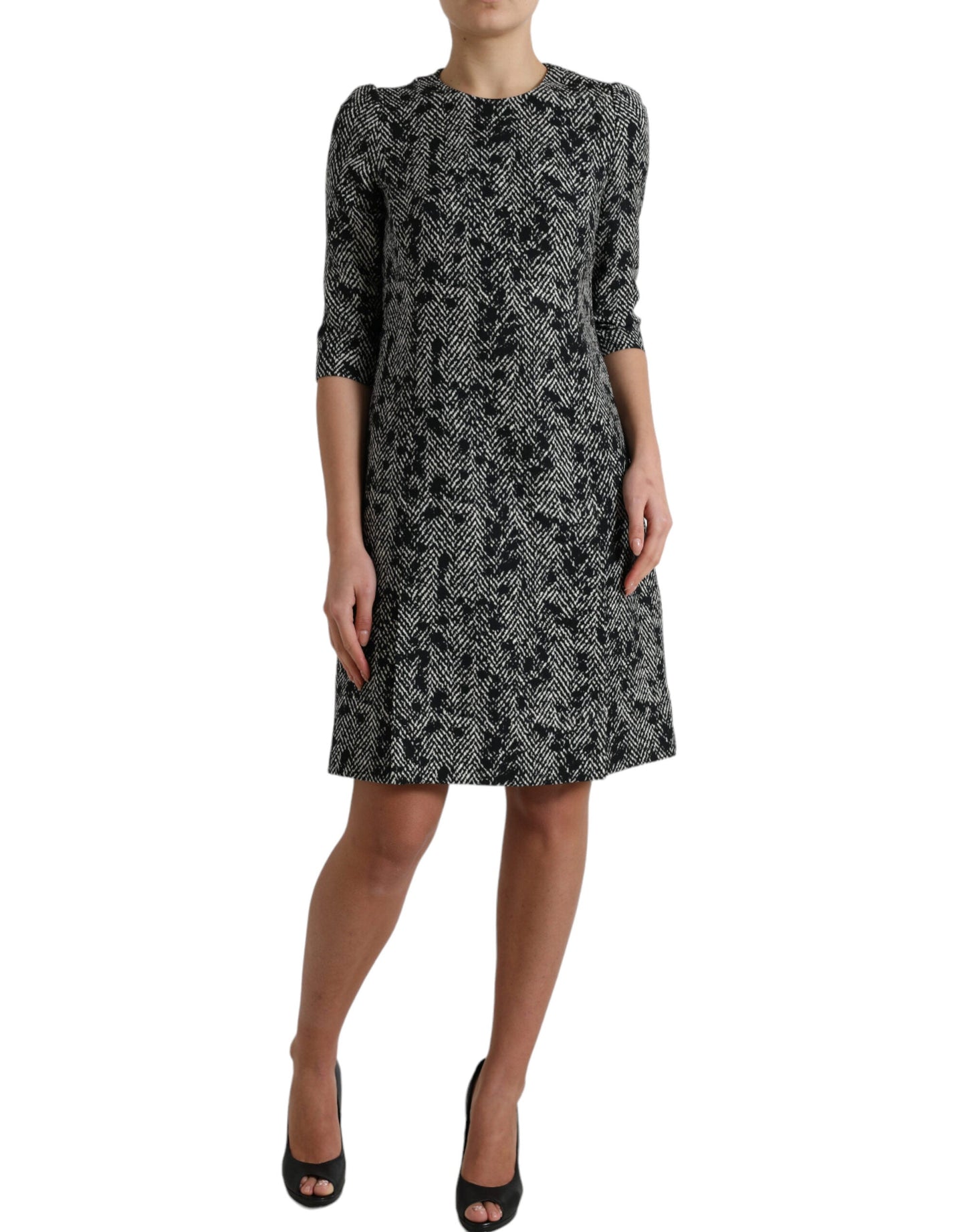 Dolce & Gabbana Black Chevron Polyester Shift Mini Women's Dress