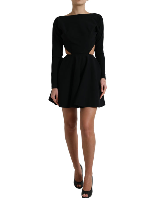 Dolce & Gabbana Black Viscose Cut Out A-line Long Sleeves Mini Women's Dress