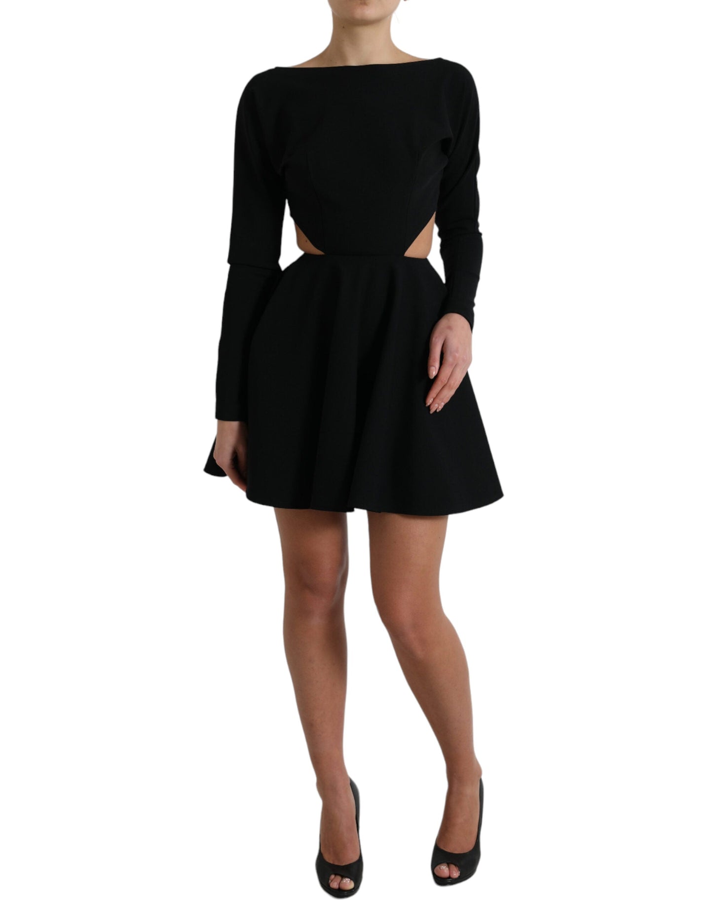 Dolce & Gabbana Black Viscose Cut Out A-line Long Sleeves Mini Women's Dress