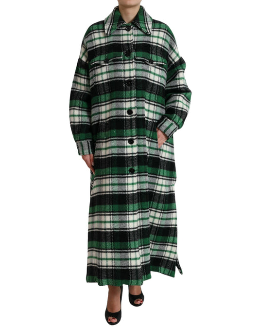 Dolce & Gabbana Green Plaid Long Sleeve Casual Coat Women's Jacket