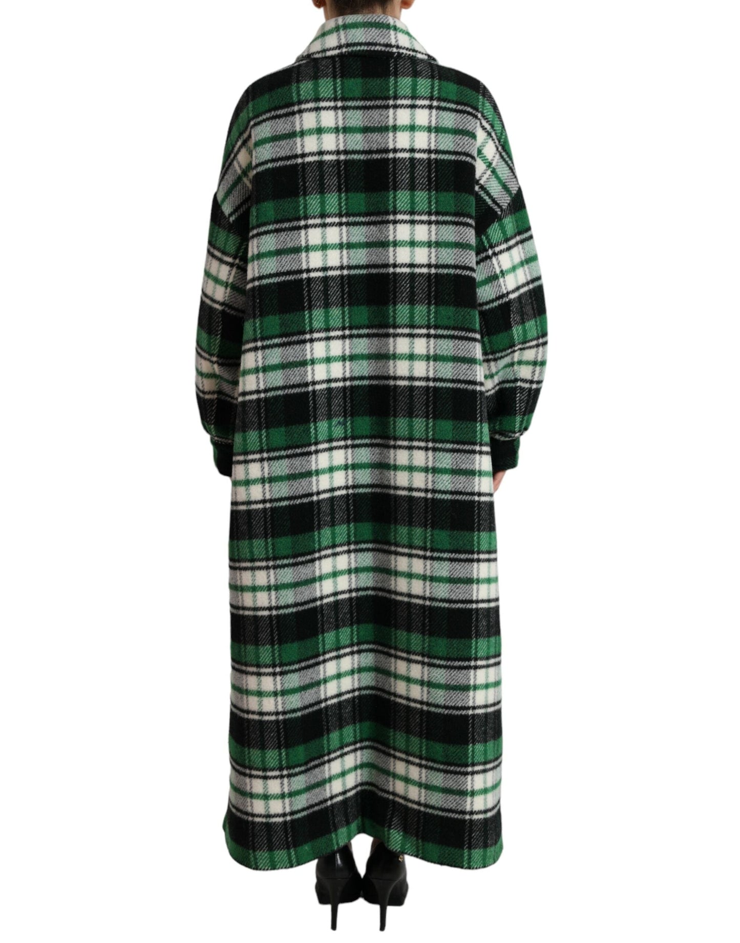 Dolce & Gabbana Green Plaid Long Sleeve Casual Coat Women's Jacket