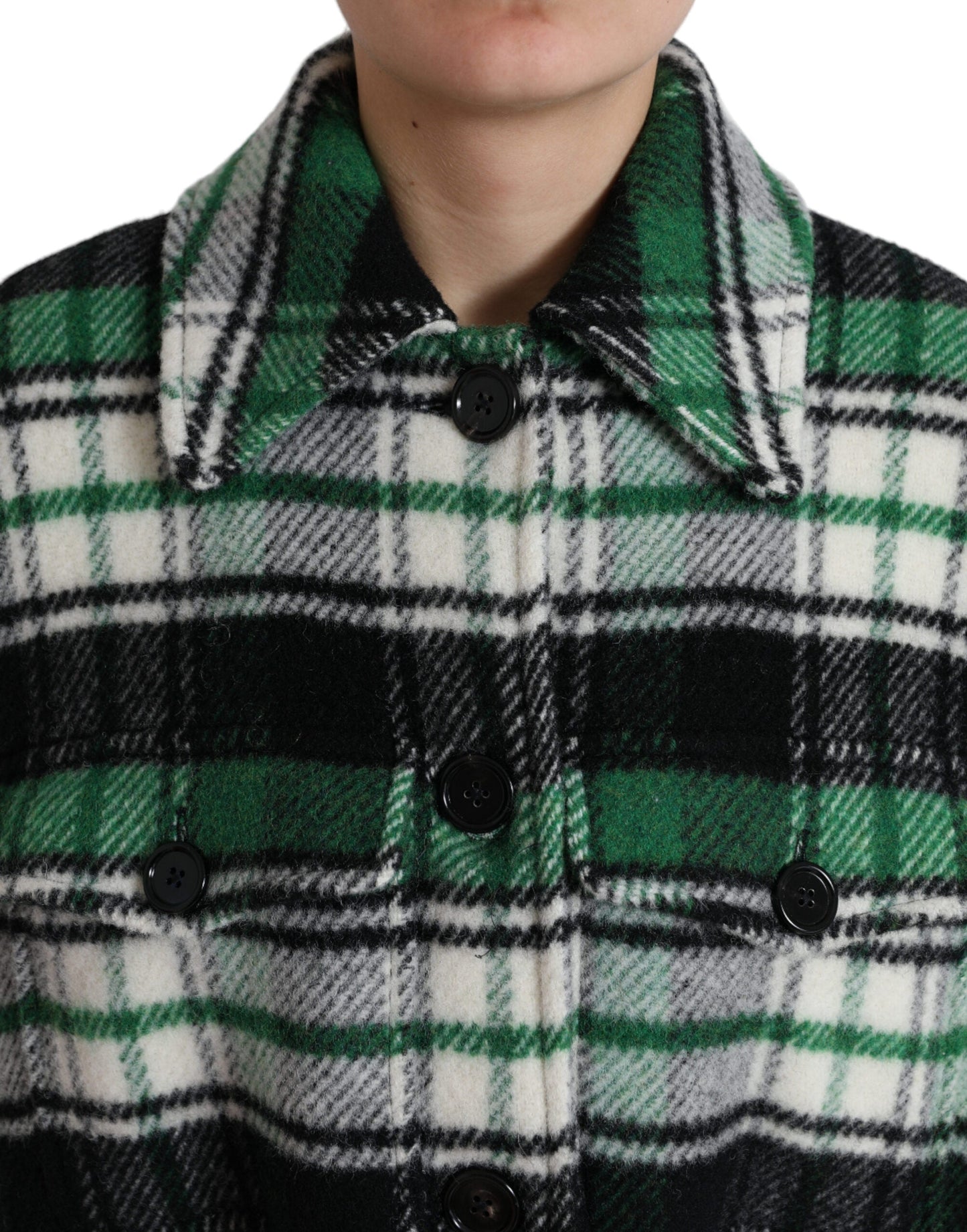 Dolce & Gabbana Green Plaid Long Sleeve Casual Coat Women's Jacket