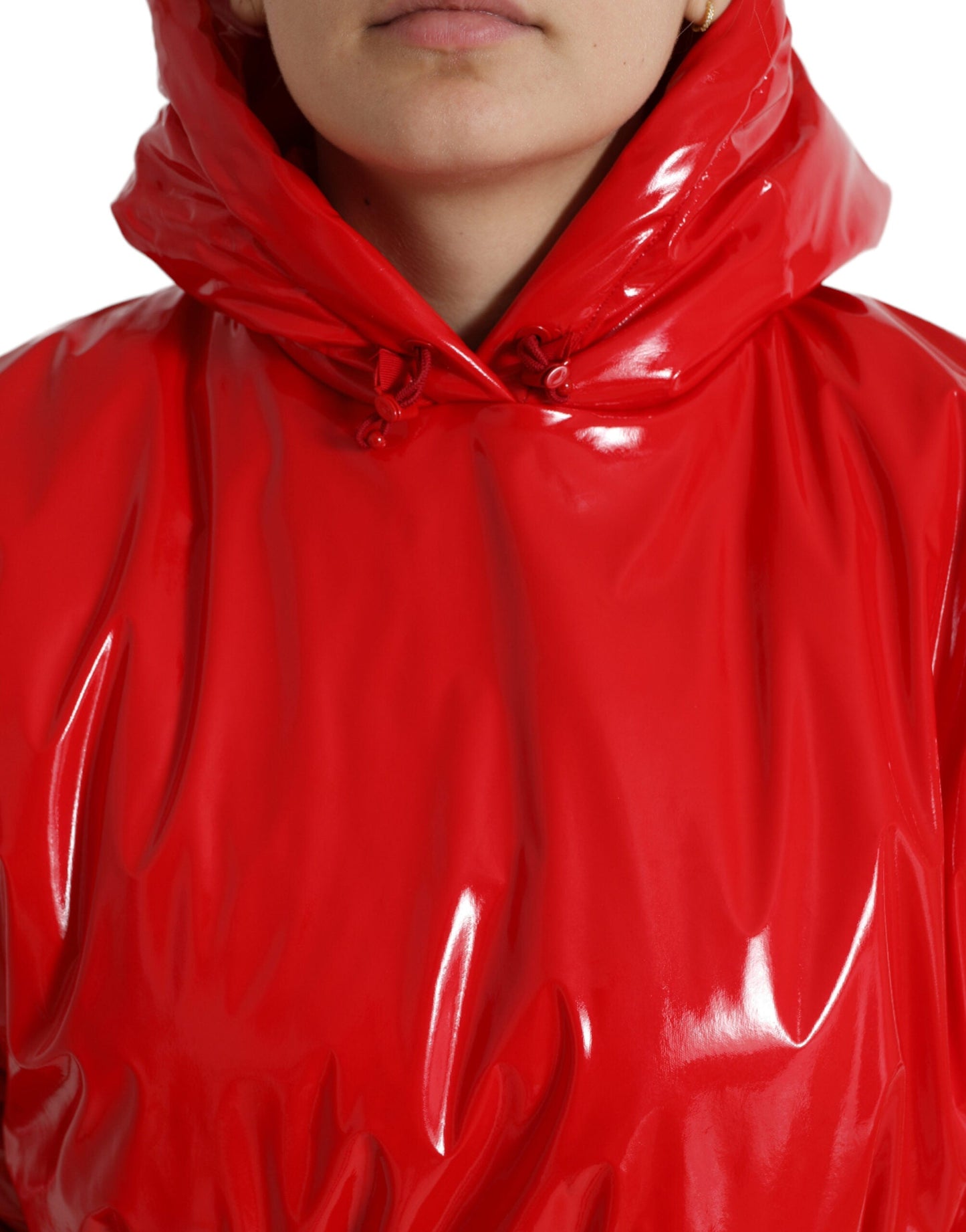 Dolce & Gabbana Shiny Red Hooded Cropped Short Coat Women's Jacket
