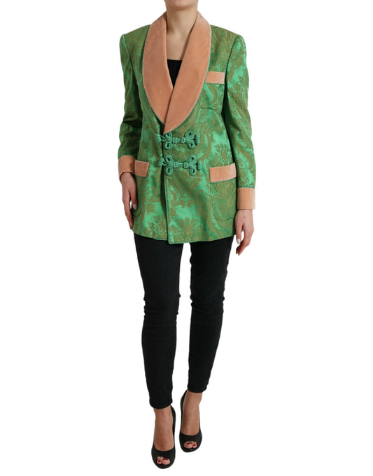 Dolce & Gabbana Green Floral Double Breasted Coat Women's Jacket